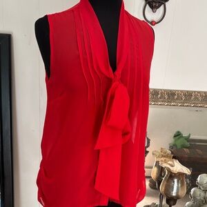 Elegant Red Sleeveless Blouse small semi sheer